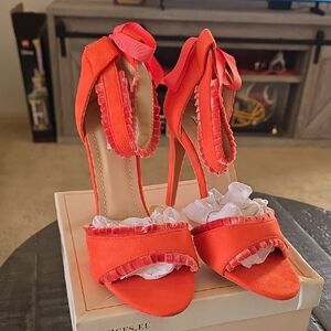 Women's Coral Ruffle Ankle-Tie Stiletto Heels